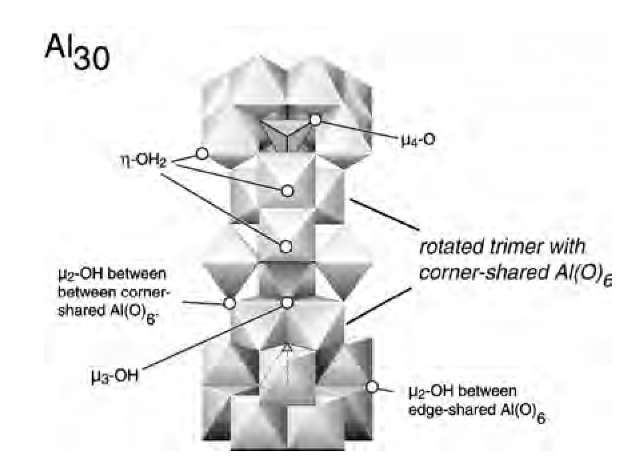 Al2O8Al28(OH)56(H2O)2418+(aq) (often called A^) cluster of 2 nm dimensions, which is intermediate in structure and properties between isolated ions and solid aluminum. (W.H. Casey, personal communications.