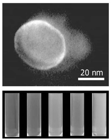 Silver nanodisks characterized by various absorption spectra caused by change in the nanodisk size while keeping the same aspect ratio. A large volume of hydrazine added to 0.1 M Ag(AOT) is hexane. The relative amount of hydrazine controls the size of nanocrystals.
