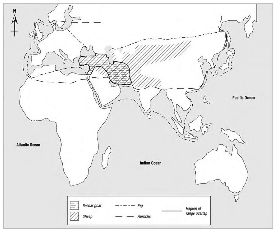 Ranges of the wild ancestors of early livestock. 