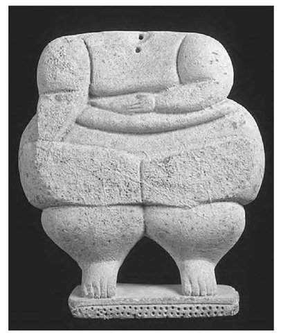 This figurative statuette, now headless, once stood at Hagar Qim. Male and female forms at Neolithic temples could be standing, seated, or kneeling, and depictions ranged from realistic to highly symbolized.