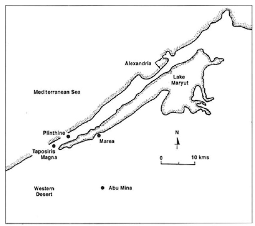 Map of Lake Maryut/Mareotis, showing the location of Marea. 