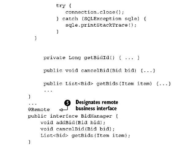 Listing 3.1 Stateless session bean example