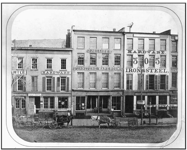 Furniture warehouse of Newark cabinetmaker John Jelliff, 301-303 Broad Street, Newark, 1850. 