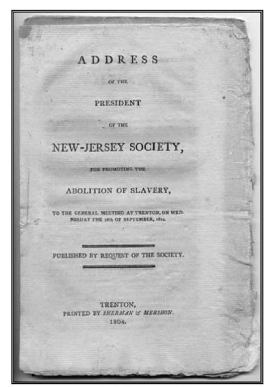 Title page of an antislavery pamphlet by William Griffith, president of the New Jersey Society foi Promoting the Abolition of Slavery, 1804. 