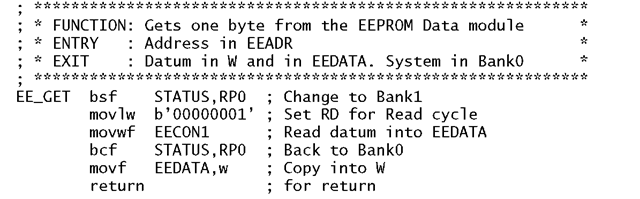 Program 15.1 Retrieving a byte from the EEPROM Data module.
