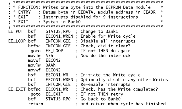 Program 15.2 Putting a byte into the EEPROM Data module.