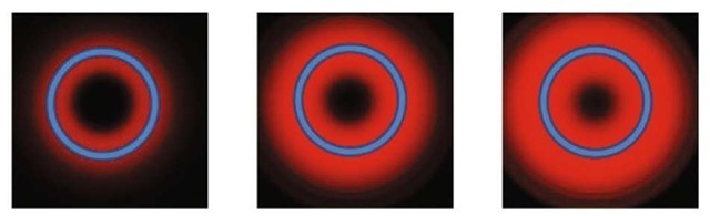 Various halos around the laser beam that has the form of a circle 