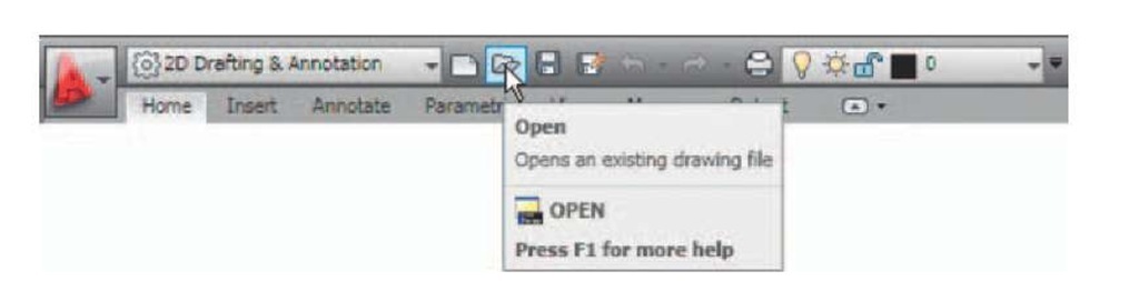Opening the Select File dialog from the Open icon in the Quick Access toolbar 