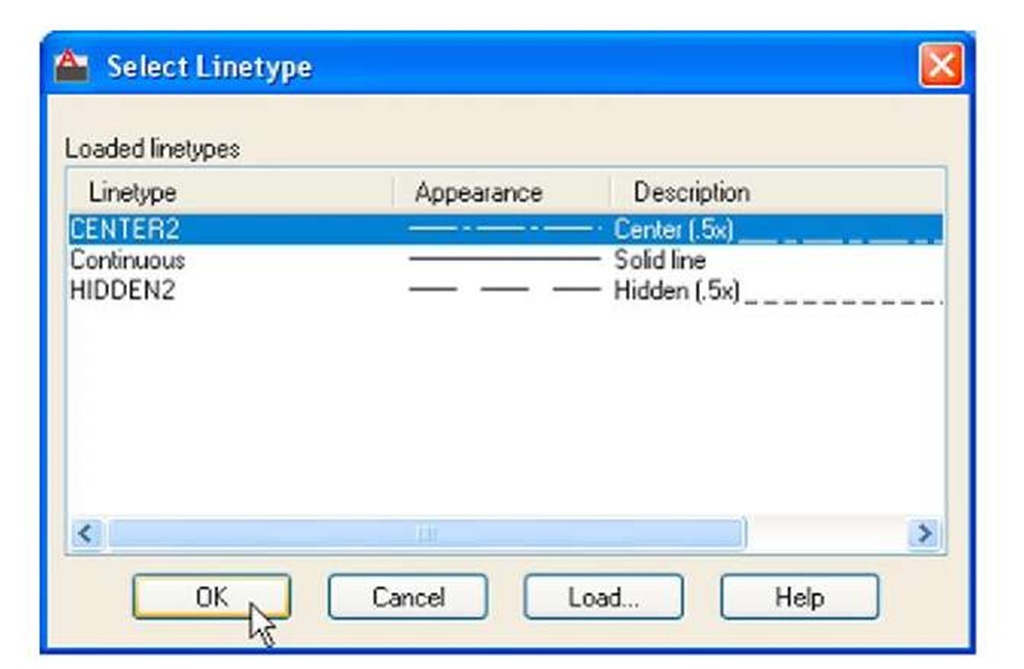 The Select Line type dialog 