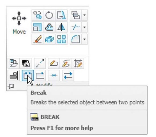 The Break tool icon from the Home/Modify panel For drawing 3 