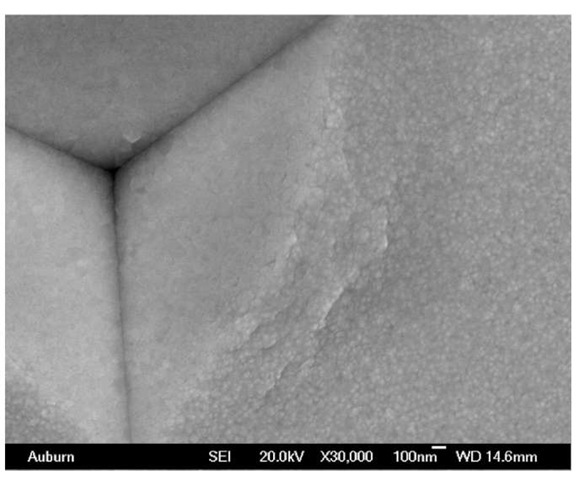  SEM micrograph of same indention at 30,000X 