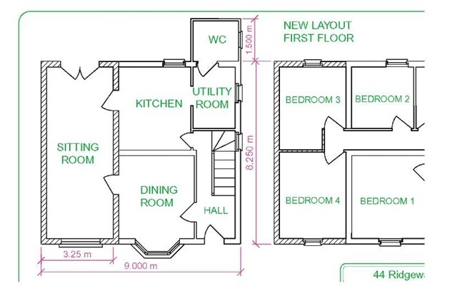 Floor layouts drawing of the proposed extension