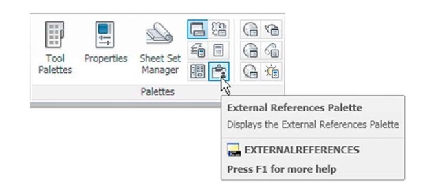 The External Reference tool in the View/Palettes panel 