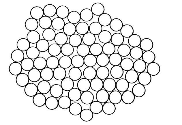 Two-dimensional schematic representation of a dense random packing of hard spheres (Bernal model).