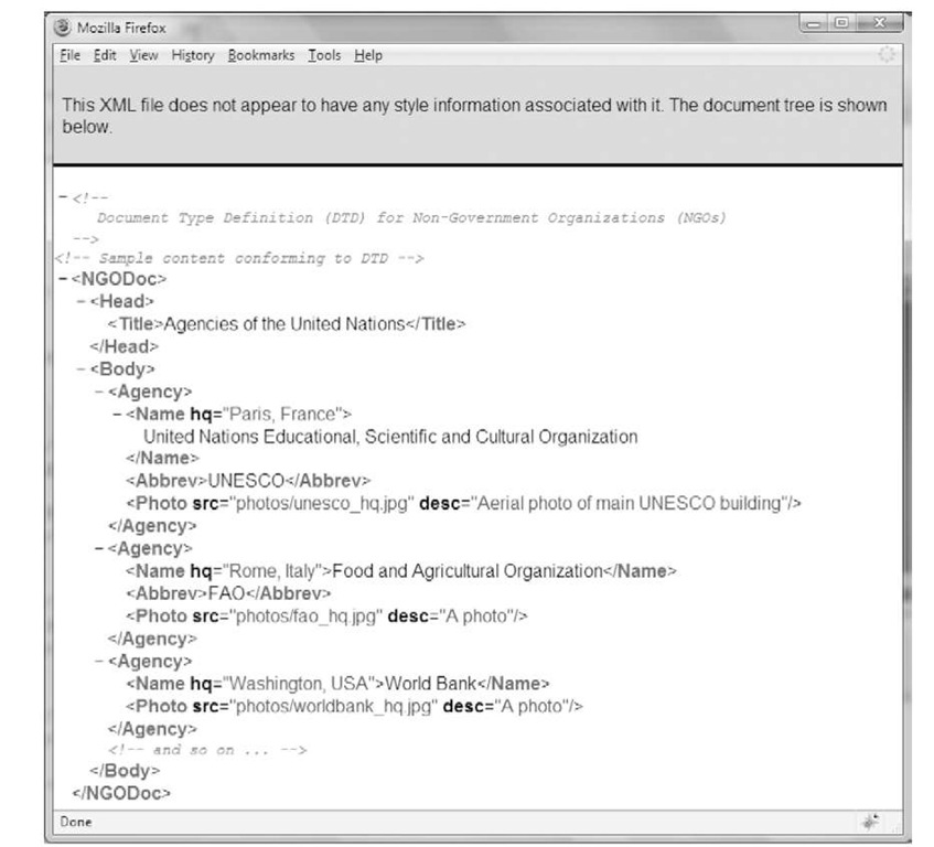Sample XML document, viewed in a Web browser 