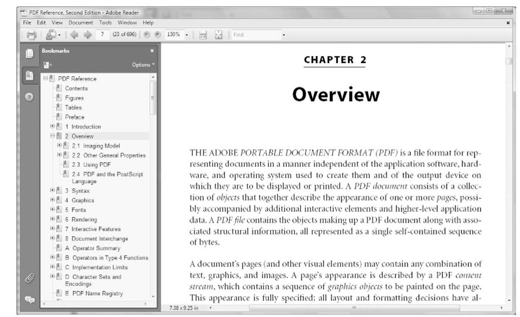 Reading a bookmark-enabled PDF document with Acrobat 