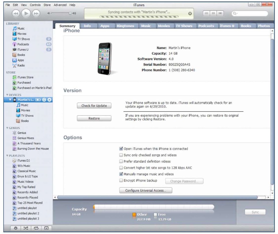  iPhone Summary screen in iTunes 