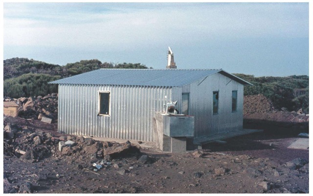 The hut viewed from the South, with coelostat assembly in open position. 