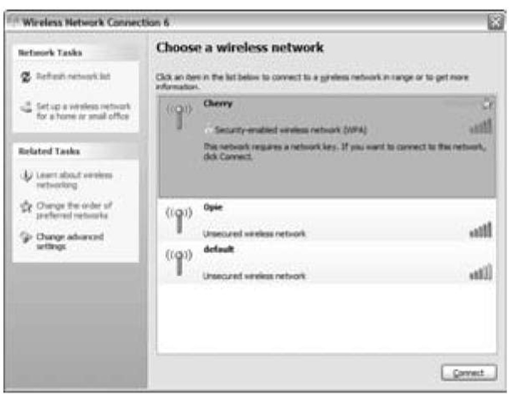 The Wireless Network Connection dialog box.