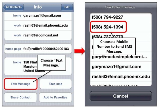 Send an SMS from your Contacts app.