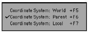 The Coordinate System tool category within the Modify tab enables key changes used in animation.