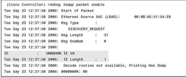 debug lwapp packet enable Command Output