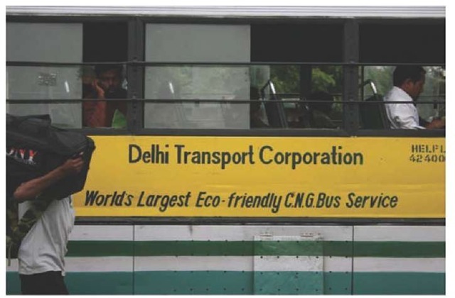 Compressed natural gas public bus, Delhi. 