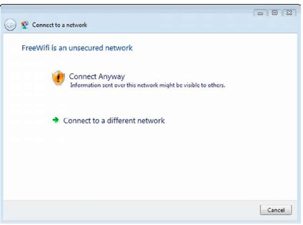 If you are going to use an unsecured network as a wireless connection, Windows makes sure that you realize what you're getting yourself into. 
