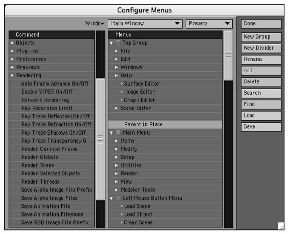 You can select and edit any existing menu in the Configure Menus panel.