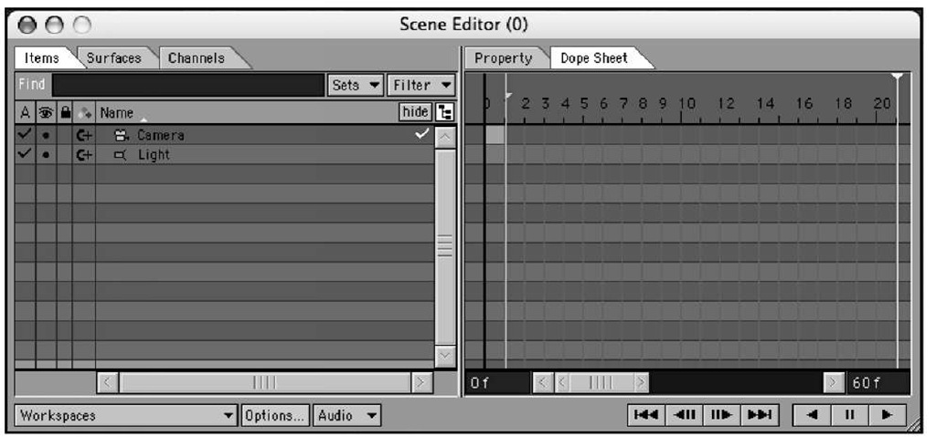 A new instance of the LightWave Scene Editor is created, and the panel appears.