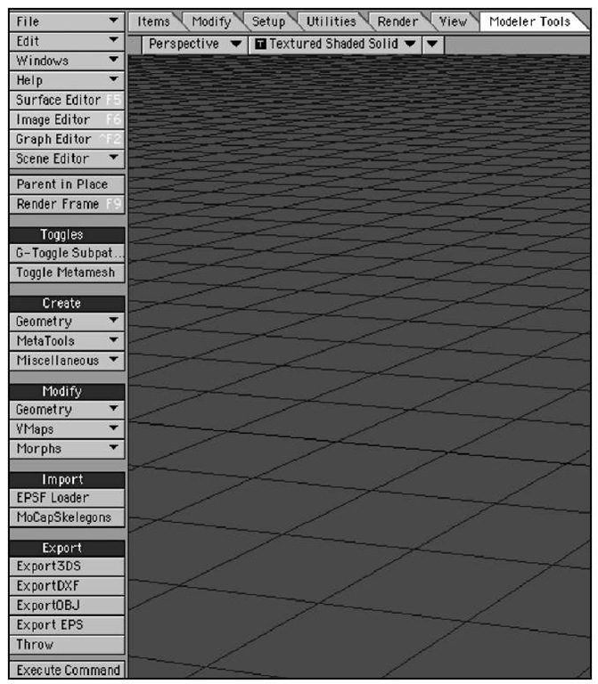 The Modeler Tools tab makes basic modeling possible within Layout.