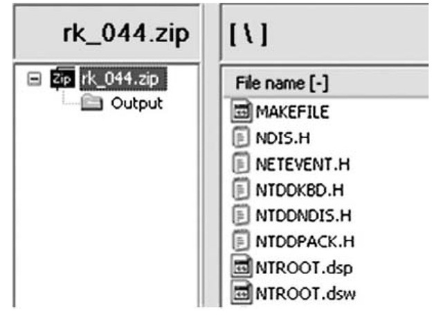  NTRootkit 0.44 Archive Showing Source Files 
