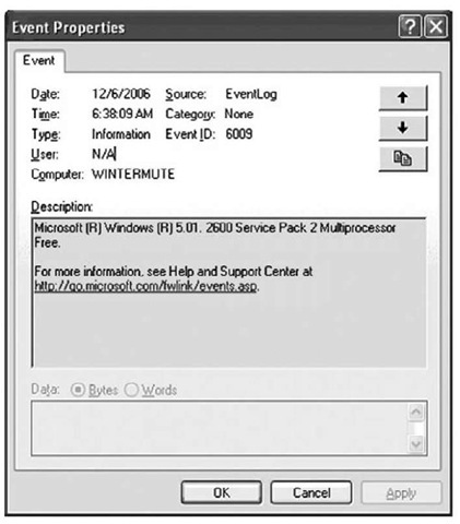 Windows XP Event Record Viewed in the Event Viewer