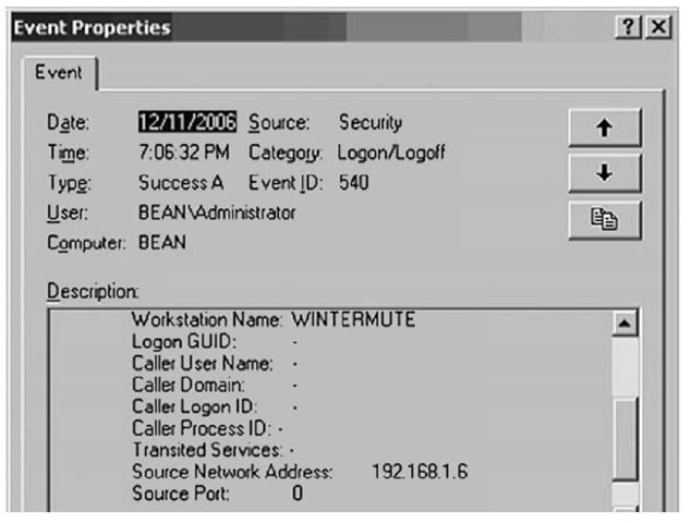 Windows 2003 Event Record Showing IP Address