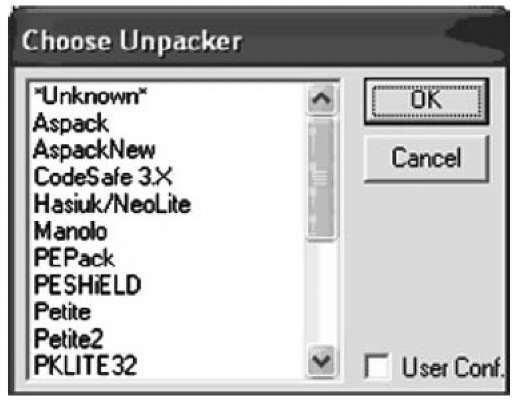 Choose Unpacker Dialog from ProcDump32