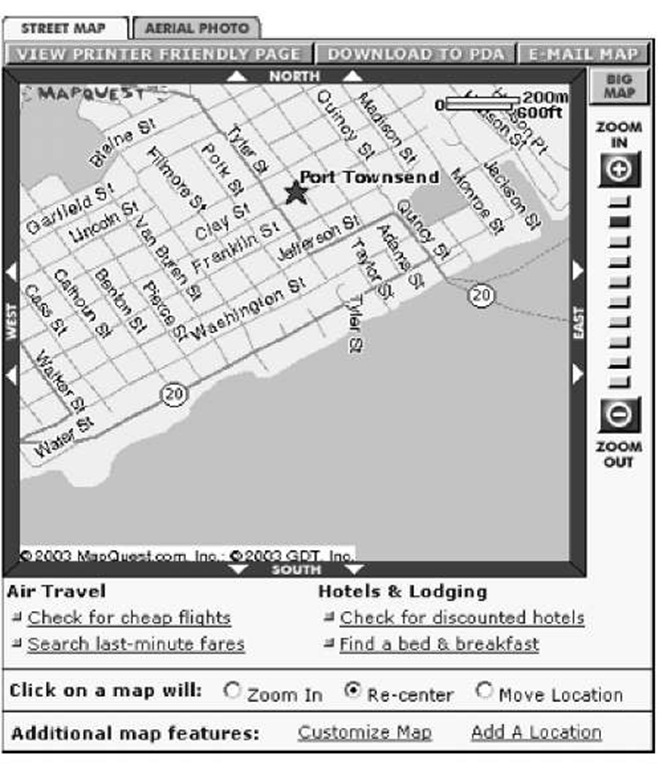 A detailed street map, using a Web-hosted mapping service.