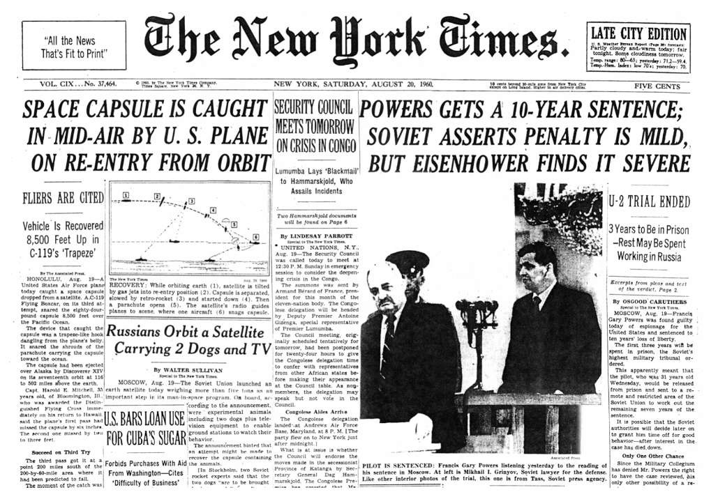 The New York Times, August 20, 1960. Note the other headlines at this time.2 