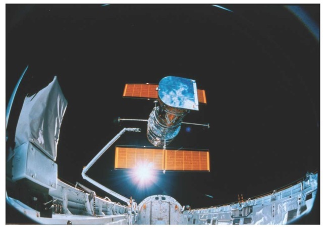 The initial deployment of the Hubble Space Telescope.