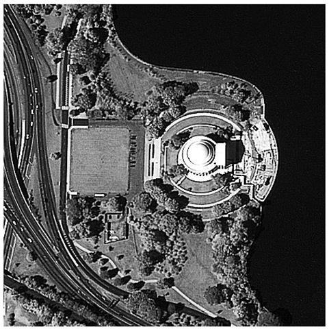First light image from IKONOS of the Jefferson memorial, September 30, 1999.
