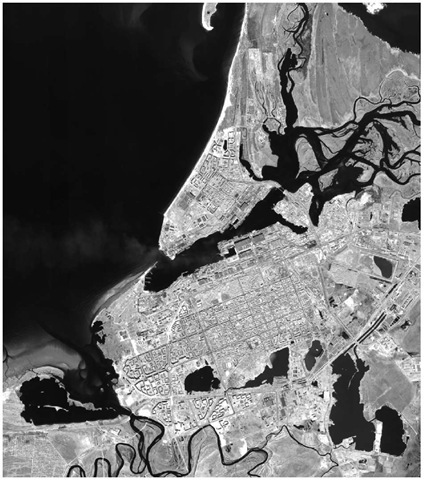 Severodvinsk, near metropolitan Arkhangelsk, southeast of Murmansk. This is the overview image for the 11740 pixels (Columns) x 12996 pixels (Rows) image. The 0.85-m resolution original was down sampled to 1.0-m resolution before delivery. The original satellite imaging license limited the company to 1-m resolution.