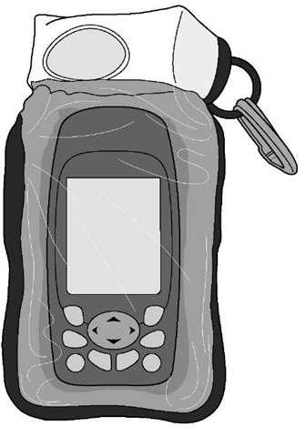 A GPS receiver in a Voyageur dry bag.