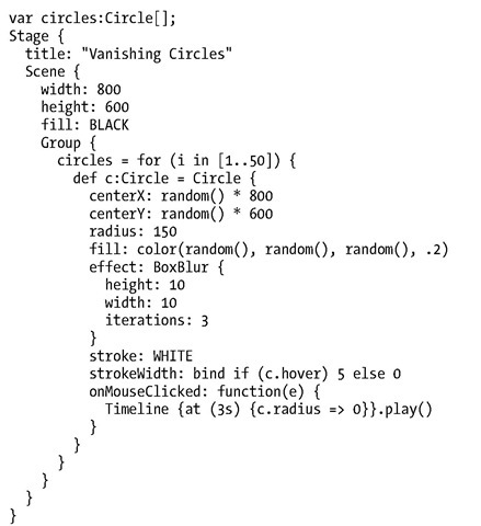 Vanishing Circles Application Written in the Visage UI Language