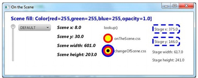 The OnTheScene program with the changeOfScene CSS style sheet applied 