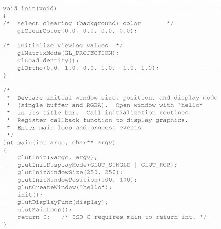 Simple OpenGL Program Using GLUT: hello.c 