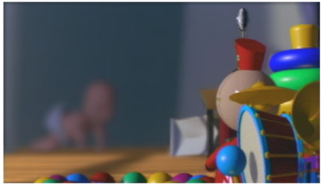 Artifacts eliminated by the Adjacent Pixel Difference technique for image focused on the Tin Toy in the foreground 