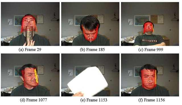Example of 3D head tracking, including re-registration after losing the head