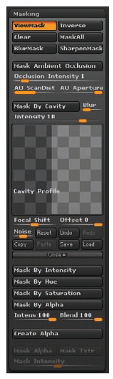 The Masking menu here shows the curve settings required to create a cavity map. 