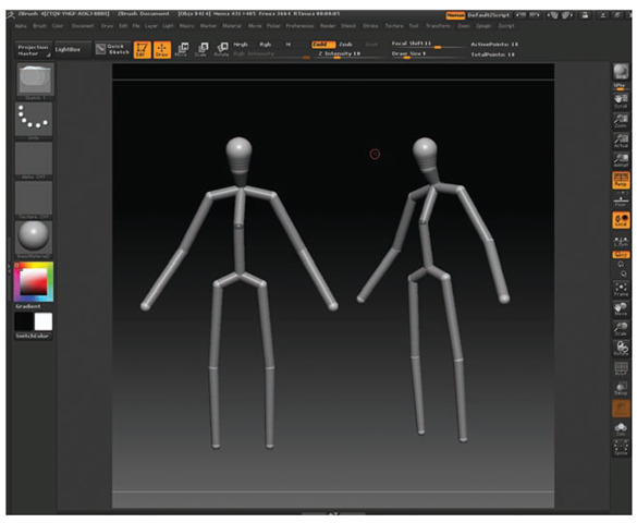Further refine the armature with arms, legs, and a head.