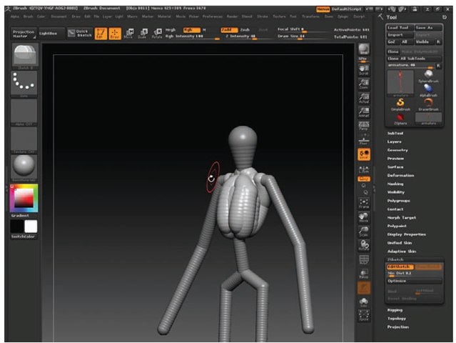 Build the ribcage of the figure using the Sketch2 brush.