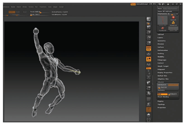 ZSketches can be posed using the Move and Rotate tools on the ZSphere skeleton.